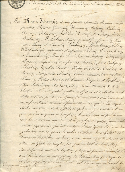 Bestätigung des Adelsstands der von Guaita, 1755